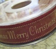 10mm Vintage Merry Xmas Ribbon 20 Mtr Roll - Click Image to Close